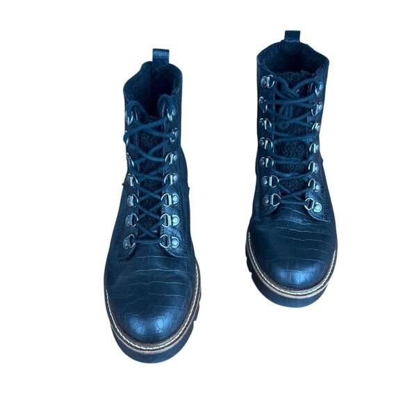 White Mountain Black Croc-Embossed Lace-Up Lug Sole Combat Boots Women’s Size 8 - Picture 1 of 13